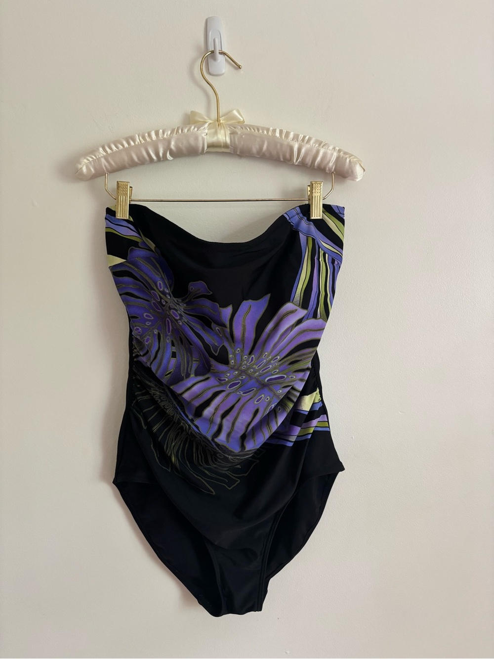 Christina Vintage Black One-Piece Swimsuit with Purple Floral Print - Women’s